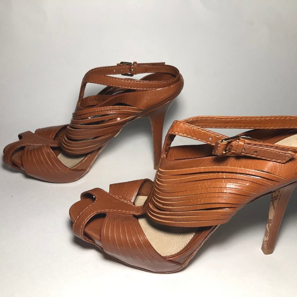 Gwen Stefani L.A.M.B. Brown Leather Strap Heels